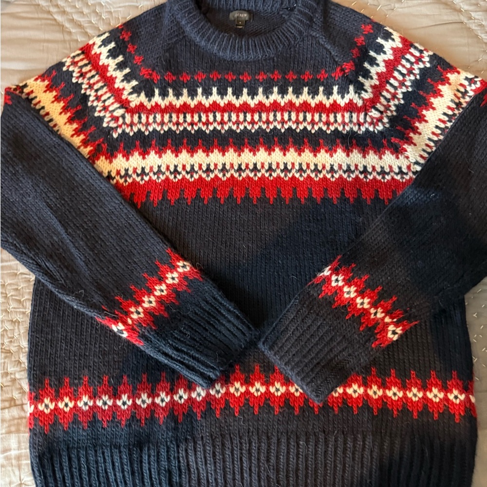 Navy and Red Patterned Sweater